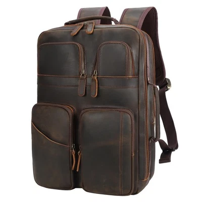 Mochila para laptop masculina couro granulado 15,6" vários bolsos mochila casual... - Imagem 1 de 4