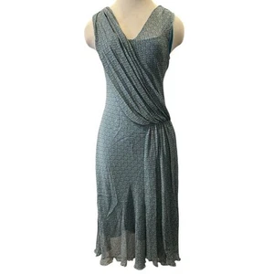 Vtg Y2K Lapis Anthropologie Silk Cocktail Dress Sz M Tile Print Turquoise Slinky - Picture 1 of 13