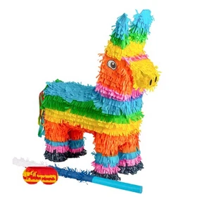 3pc Donkey Pinata Set with Stick & Blindfold Blue Stick Birthday Party Game - Picture 1 of 7