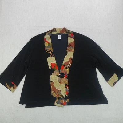 Chaqueta Moonlight Mujer XL Negra Kimono Grúa Borde Floral Arte Botón EE. UU. Elegante Foto 1 de 4