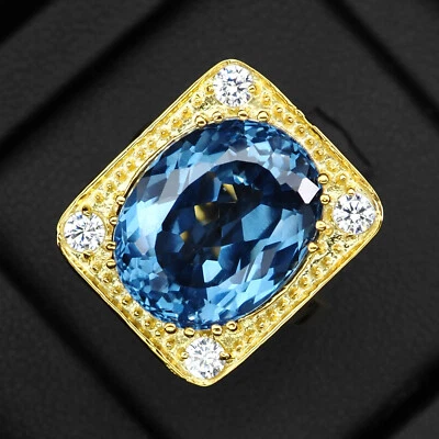 Anillos clásicos hechos a mano de plata de ley 925 de 14,60 quilates ovalados circonitas azules talla 6 Foto 1 de 4