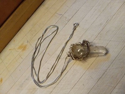 Collar de plata esterlina 28" Arkansas atigrado cuarzo alambre colgante envuelto hecho a mano Foto 1 de 4