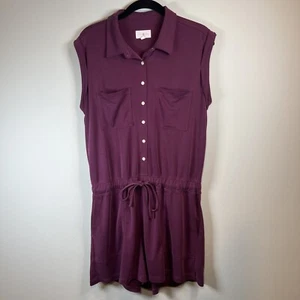 Lou & Grey Sandwashed Utility Romper Burgundy Sleeveless Shorts Button Up Medium - Picture 1 of 12