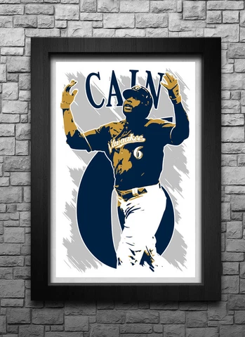 LORENZO CAIN art print/poster MILWAUKEE BREWERS FREE S&H! JERSEY Cover