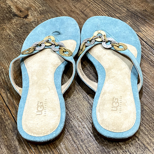 UGG Australia sandali in pelle infradito donna 8 turchese Aqua Islandwear usati in ottime condizioni