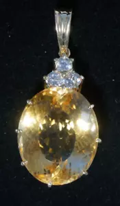 GORGEOUS 14K Yellow Gold 20 carat Citrine + White Sapphire Gemstone Pendant 15g - Picture 1 of 11