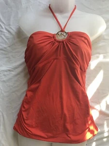 Michael Kors Women's Bandeau Coral Logo Ring Tankini Top Size M - Picture 1 of 3