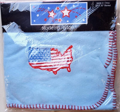 Baby Nursery Light Blue Embroidered US Map Swaddling Blanket Fleece Throw - Image 1 of 4