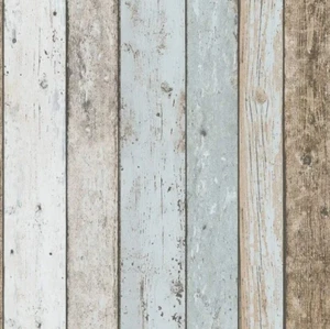 WOODEN WALL SHABBY CHIC WALLPAPER PANEL BLUE & BROWN A.S. CREATION 8999-27 - Picture 1 of 15