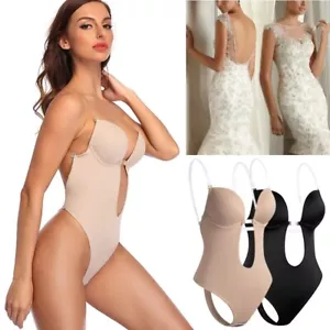 Women Backless Shapewear Bodysuit Tummy Control Plunging Deep V-Neck Body Shaper - Picture 1 of 33