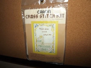 Vintage 1983 Caron Cross Stitch Kit - Precious Baby Birth Sampler - NIP - Picture 1 of 4