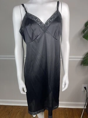 Vestido sin tirantes completo vintage VANITY FAIR para mujer talla 40 lencería nailon negro sexy Foto 1 de 4