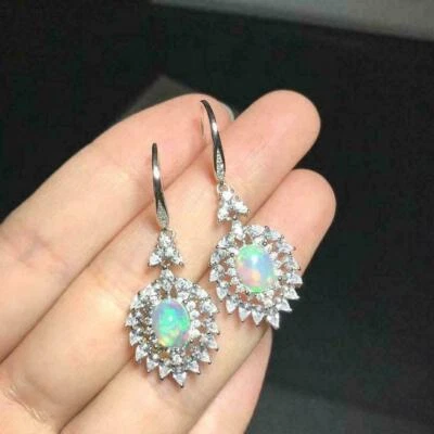 14k White Gold Plated 1.50Ct Simulated Fire Opal Vintage Drop/Dangle Earrings - Image 1 of 3