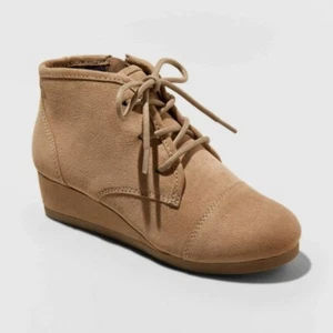 Mad Love Girls Kids Shelby Wedge Lace Up Fashion Boots Tan - Picture 1 of 7