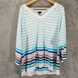 Maglione Talbots donna XL Paradise a righe collo a V manica a 3/4 casual - Foto 1 di 9