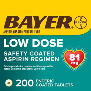 Aspirin Regimen Bayer Low Dose 81mg Pain Reliever Enteric Coated Tablets, 200 Ct - Picture 1 of 8