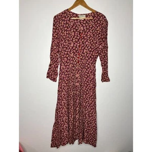 Vintage 90er Rampage langarmes Damenkleid kastanienbraun mit Blumenmuster vorne Größe 9 - Bild 1 von 9