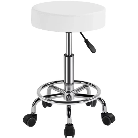 SMILE MART Adjustable Swivel Leather Stool for Salon, White Cover
