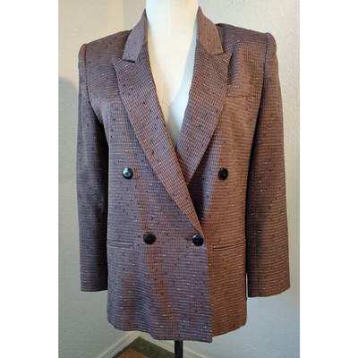 Traje Chaqueta Mujer Pequeña Marrón Tweed SOLO Talla 6 Bolsillo Forrado De Colección EE. UU. Foto 1 de 4