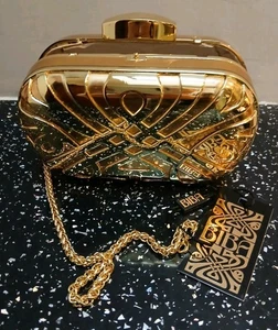 Biba Gold Mirror Metallic Mini Clutch Bag & Chain -Wedding - Cruise - Prom NWT - Picture 1 of 6