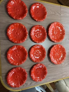 10 RARE Red Ceramic Poinsettia Christmas Majolica Style Plate Japan - Picture 1 of 9