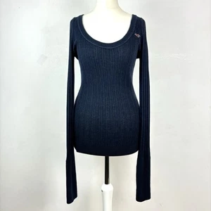 Top vintage Hollister Y2K azul marino acanalado Preppy oscuro academia acanalado M Bella Swan - Imagen 1 de 23