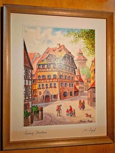 Gerahmtes Bild Nürnberg Dürerhaus Kunstblatt in Leinenoptik 25x31cm Werner Zapf - Bild 1 von 2