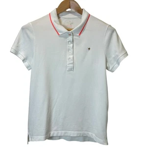 Kate Spade New York Polo Shirt Women White Cotton Coral Trim Preppy Tenniscore - Picture 1 of 9