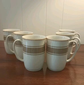 Fitz And Floyd Slim Coffee Mugs Cups Simplistic Khaki Stripe Set Of 6 Japan - Picture 1 of 9