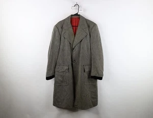 Vintage 50s Streetwear Mens 42R Thrashed Velvet Trim Ribbed Wool Trench Coat USA - Picture 1 of 24
