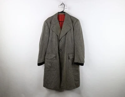 Vintage 50s Streetwear Mens 42R Thrashed Velvet Trim Ribbed Wool Trench Coat USA - Image 1 of 4