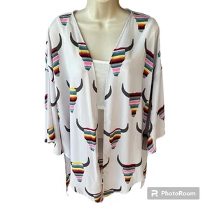 Kimono abierto Peach Love longitud media plumero rayas cabeza de dirección gris claro para mujer L - Imagen 1 de 12