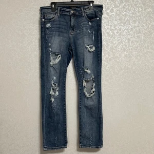 Judy Blue Boyfriend Distressed Jeans Destroyed Denim Medium Wash High Rise 13/31 - Picture 1 of 7