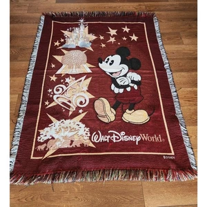 Walt Disney World Mickey Mouse Wandteppich Fransen gewebt Überwurf Decke Epcot 54x46 - Bild 1 von 4