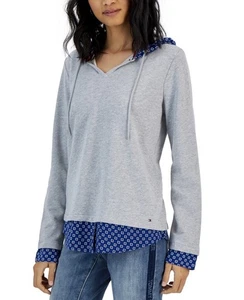 Tommy Hilfiger Jersey Strick Kapuzen Sweatshirt Damen Größe XL meliert grau - Bild 1 von 9