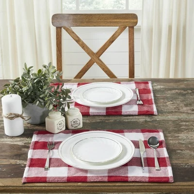 Annie Red Check Placemat Set of 2 13x19 VHC Brands - Image 1 of 4