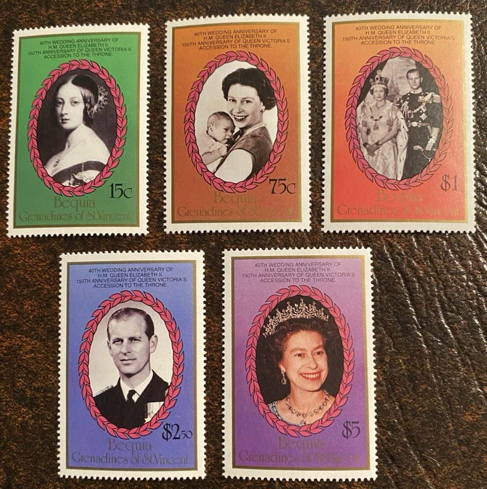 St Vincent Grenadines Bequia Sc# 245-249 Queen Elizabeth Wedding Anniversary MNH - Image 1 of 1