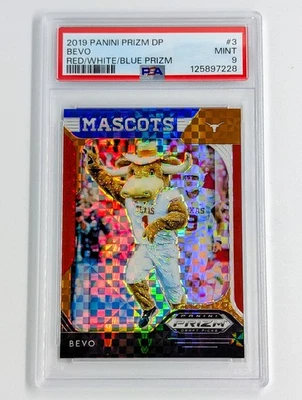2019 Prizm Draft Picks Mascots Red White & Blue Prizm #3 Bevo Texas /99 PSA 9 - Image 1 of 2