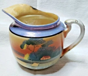 Antique Takito TT Japanese Lusterware Creamer Lake House with Swan Hand Painted - Picture 1 of 8
