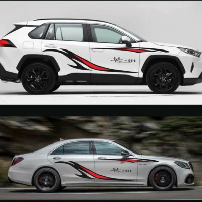 Car Truck Side Skirt Door Racing Graphic Vinyl Sticker Decal Stripes Black/Red - Image 1 of 4