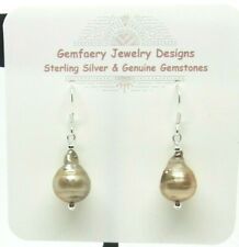 Sterling Silver BAROQUE PEARL Gemstone Dangle Earrings #1119...Handmade USA