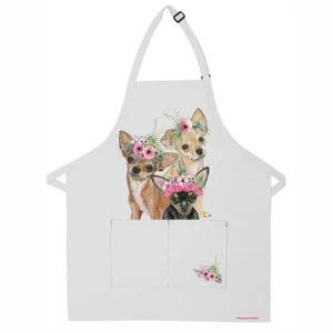 Chihuahua Floral Apron Two Pocket Bib Apron with Adj Neck - Picture 1 of 1