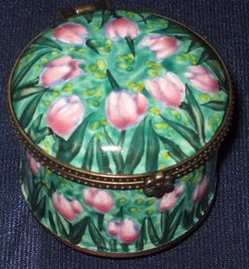 ART GIFTS Enamel Copper Handpainted STAMP Dispenser - Tulips Flower - Picture 1 of 1