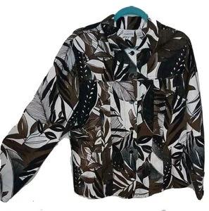 Chicos 1 M/8 Abstract Artsy 100% LINEN Lightweight Long Sleeve Jacket Multicolor - Picture 1 of 11