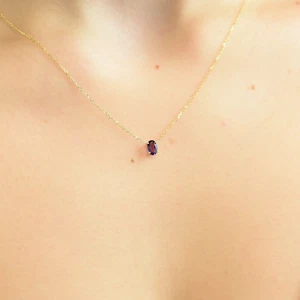 Collar de amatista oro ovalado 14k collar de amatista genuina piedra de nacimiento febrero - Imagen 1 de 6
