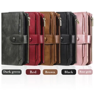 For iPhone 15 14 Plus 13 Pro Zipper Wallet Card Leather Phone Case Slim Cover - Picture 1 of 57