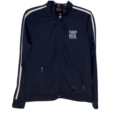 Chaqueta de mezclilla NY para mujer talla mediana negra con cremallera blanca a rayas ropa activa elástica Foto 1 de 4
