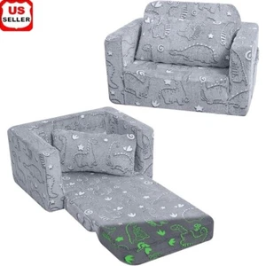 Foldable Kids Couch Bed Dinosaur Portable Toddler Lounger Chair W/ Pillow New - Picture 1 of 8