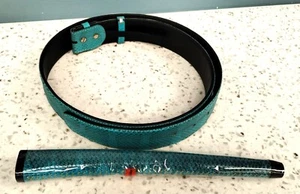 New Xotic Snakeskin Laced Leather Putter Grip & Belt Strap - Tiffany Blue - Picture 1 of 3