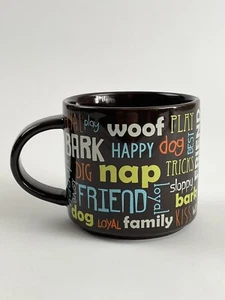 Dog Coffee Mug Woof Brown Dog Words Pet Cup - Picture 1 of 9